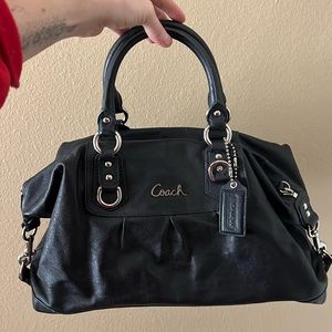 Black leather coach purse